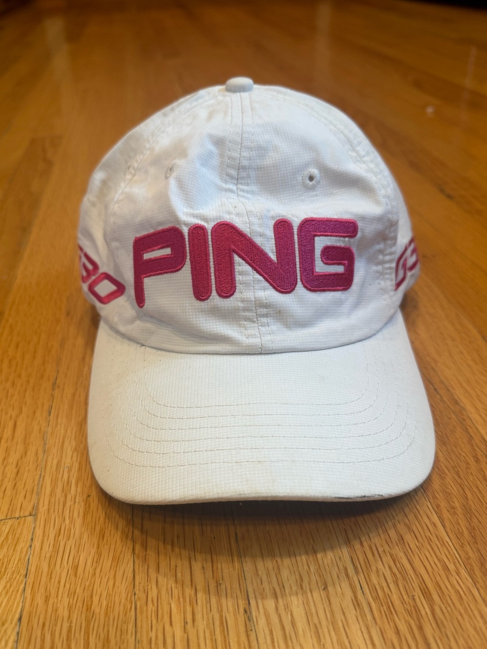 PING White Baseball Cap with Pink Logo